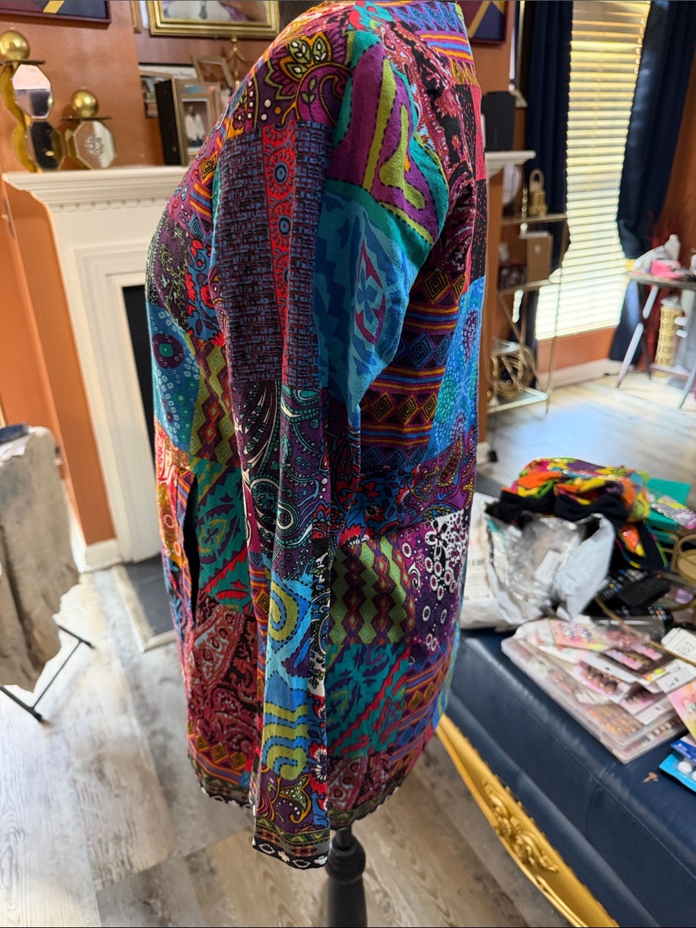Vibrant Multi-Color Patchwork Open Cardigan - Picture 6 of 9